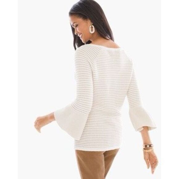 Chico’s size Medium bell sleeve tunic sweater in cream & gold - Picture 3 of 8